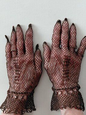 Brown Vintage Crochet Gloves - Size Medium